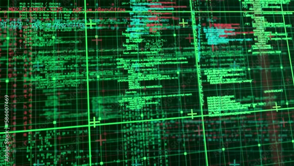 Poster animation of data processing over grid network against green background
