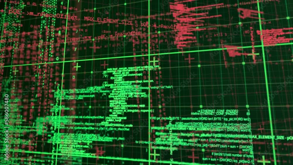 Poster animation of data processing over grid network against green background