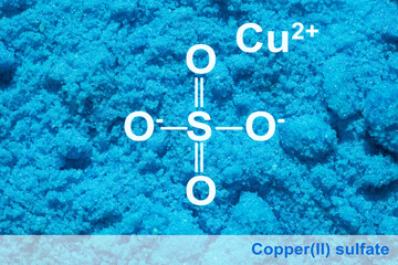 Copper(II) sulfate with molecular structure. Chemical ingredient used in medical and public health...