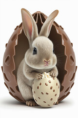chocolate easter egg with bunny inside, decorated, Generative Ai