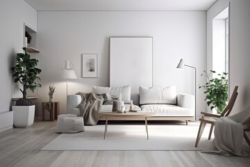 cozy living room with furniture and greenery created with Generative AI technology