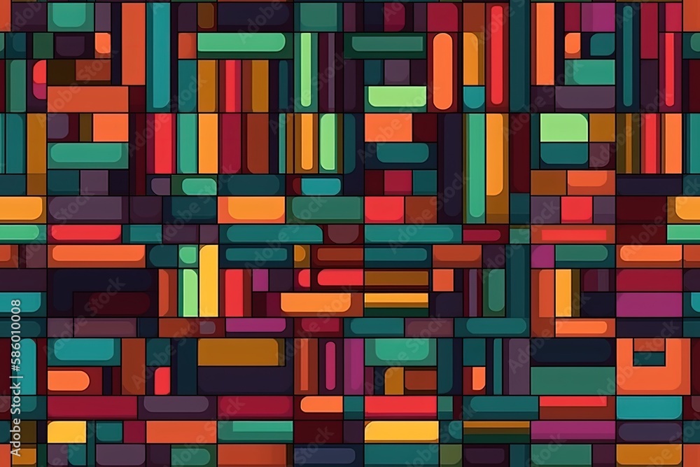 Poster vibrant geometric pattern made up of squares and rectangles created with generative ai technology