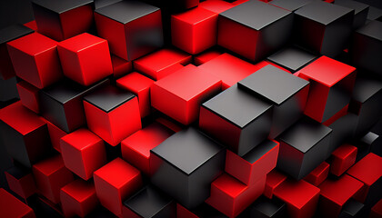 3D black and red cubes pile abstract background. Generative AI
