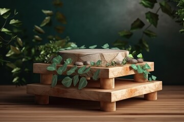 potted plant on a wooden stand created with Generative AI technology
