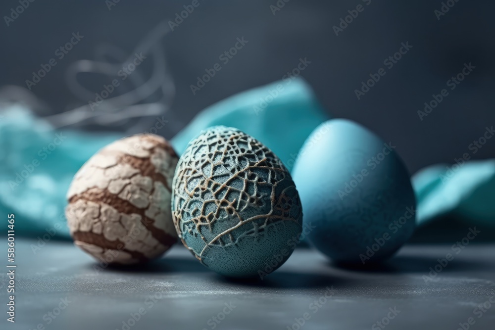 Poster illustration of three colorful easter eggs placed together created with generative ai technology
