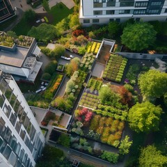 aerial shot ogf amazing garden in the city, ai