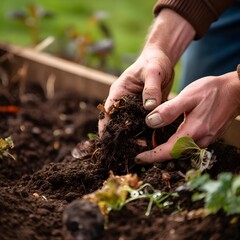 working hands in soil planting new vegetables, ai