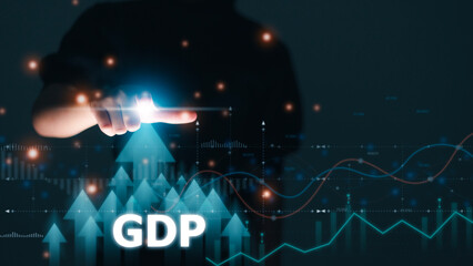 Fototapeta na wymiar GDP Gross Domestic Product Gross Domestic Product GDP improvement concept. Arrow and charts.