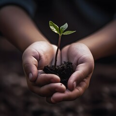 hands hiolding a small plant, ai