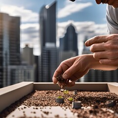 man tending his garden in the city, ai