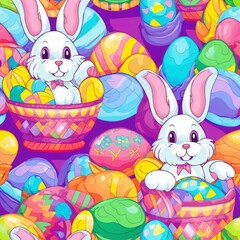 Easter Bunny and Easter eggs seamlessly created with Generative Ai technology 
