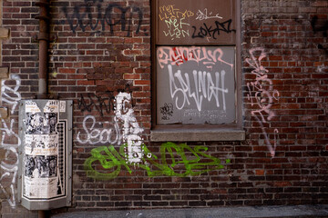 Old Seattle Brick Wall Alleyway with Graffiti