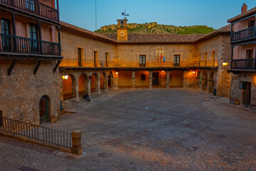 Sunset view of Plaza Mayor in Spanish town Albarracin
