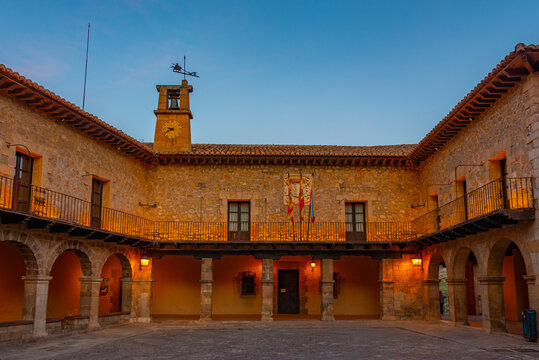 Sunset view of Plaza Mayor in Spanish town Albarracin