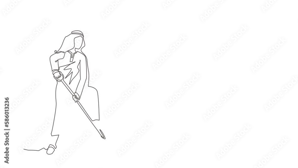 Aufkleber self drawing animation of single line draw arabian businessman digging in dirt using shovel. man dig