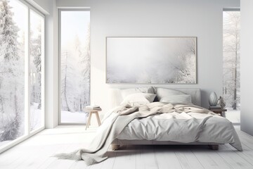minimalist white bedroom with a striking art piece hanging on the wall created with Generative AI technology