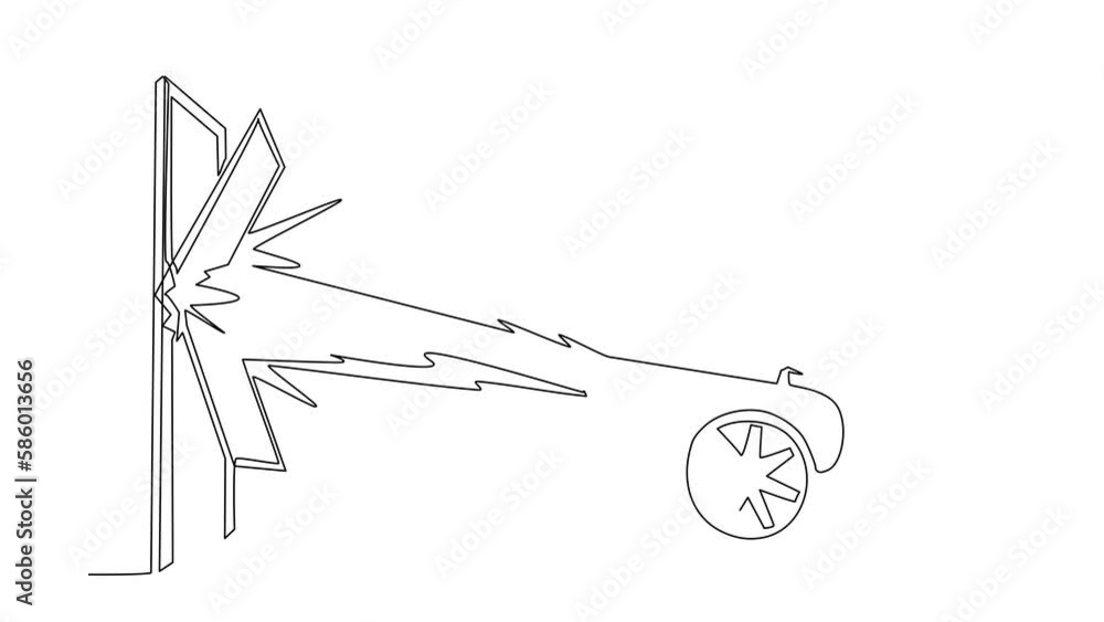 Poster animated self drawing of continuous line draw arab ignites cannon in front of door destroying door. 
