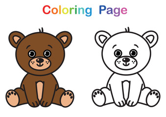 Cartoon Bear Character Colouring Page. Vector illustration.