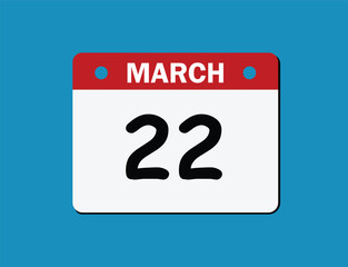 22th march calendar icon. march 22 calendar Date Month icon vector illustrator. vector illustrator.