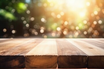 wooden table top with a blurred background created with Generative AI technology