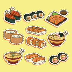 Set of Japanese Food Cute Sticker Illustration