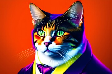 Rendering of "The Dapper Cat: A Colorful Business Portrait". Generative AI. 