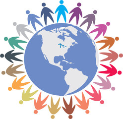 People joining hands around the planet. Solving pollution and Environmental problems and ensuring environmental protection. Editable vector to use for poster and banner. eps 10.