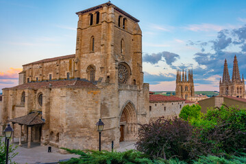 Sunset view of a parish church of San Esteban in Burgos, Spain