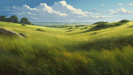 Obraz premium landscape with grass anime Generative AI