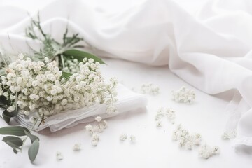 beautiful bouquet of flowers gracefully placed on a crisp white cloth created with Generative AI technology