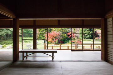 View from inside at Japanese garden Joeiji Temple  in Yamaguchi, Japan