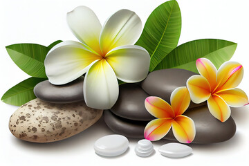 spa massage treatment in garden with frangipani. Generative Ai