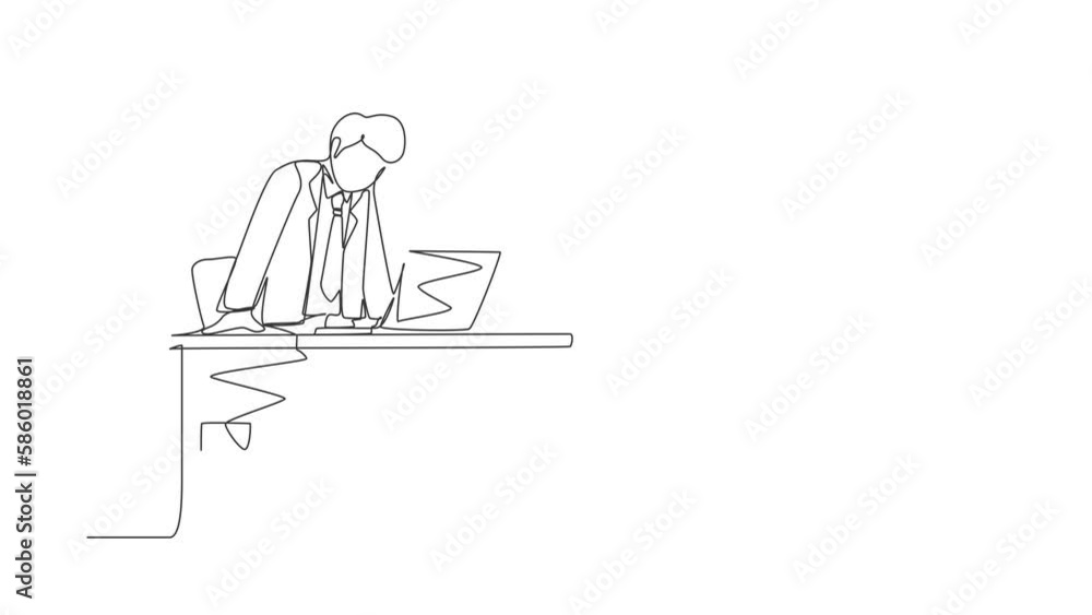 Aufkleber animated self drawing of single continuous line draw frustrated and furious businessman shouting and