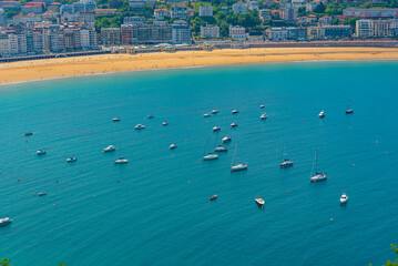 Naklejka premium Boats mooring Spanish port San Sebastian, Spain
