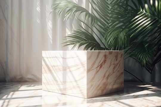 potted plant in a square wooden planter on a hardwood floor created with Generative AI technology