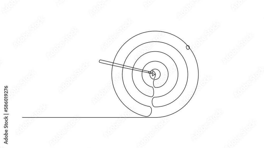 Poster self drawing animation of single line draw businessman hugs stands next to circle of target, arrow h