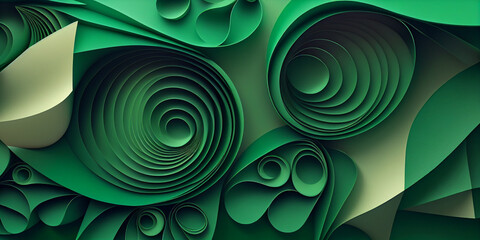 Emerald Green Paper Circles Abstract Background