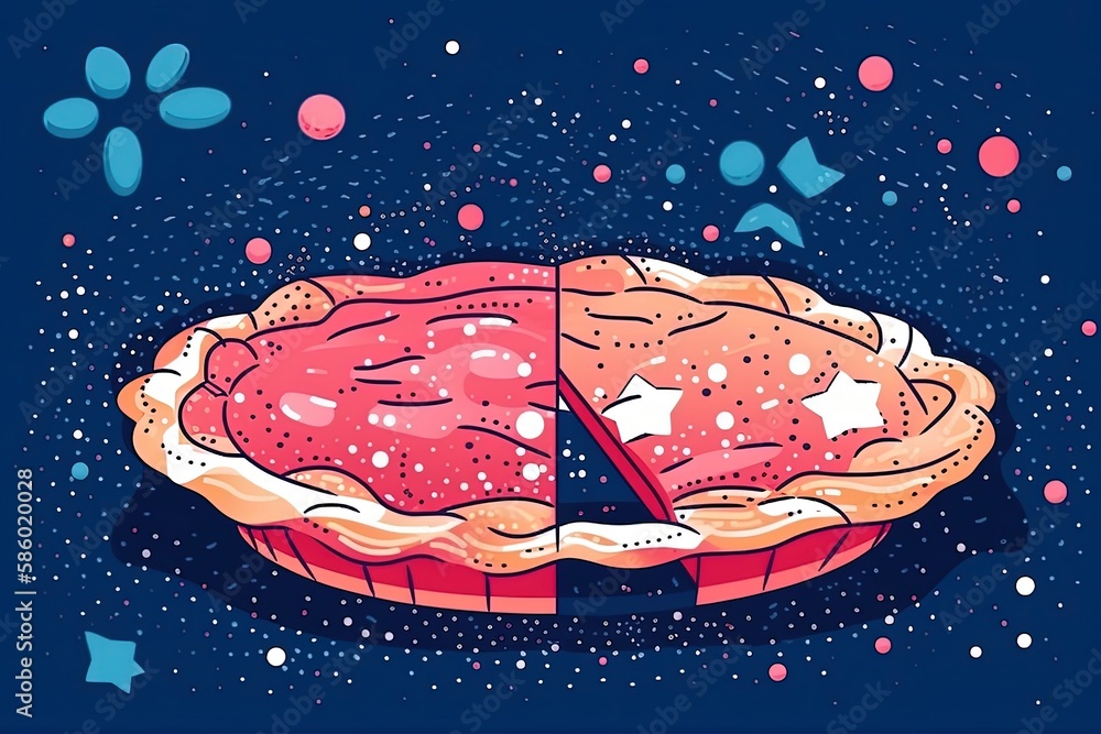 Poster delicious pie with a missing slice on a plate created with Generative AI technology