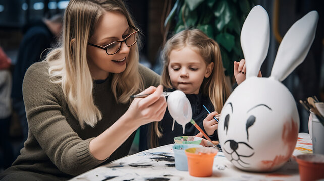 Mutter und Tochter bemalen Ostereier / Osterfest Wallpaper - Ai-/Ki-generiert 