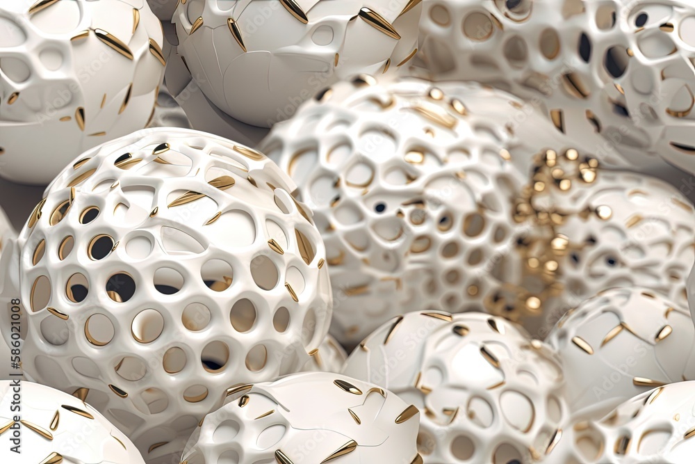 Poster tower made of white and gold balls stacked on top of each other created with generative ai technolog