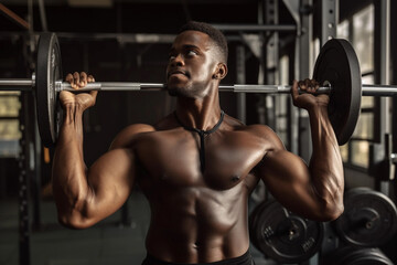 Fototapeta na wymiar A man lifting weights in a gym Generative AI