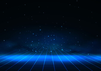 Abstract tech background. Perspective sci-fi background with star sky. 