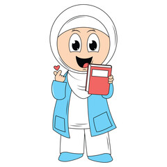 cute girl hijab cartoon illustration