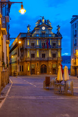Night view of Town hall in the spanish city pamplona