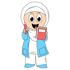 cute girl hijab cartoon illustration