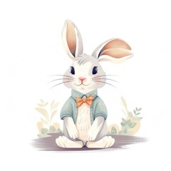 Rabbit in Easter day with flowers, cute animals illustration