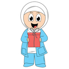 cute girl hijab cartoon illustration