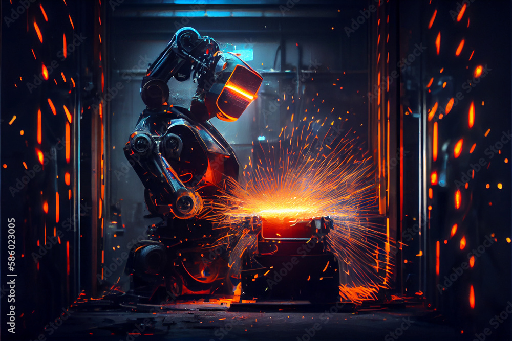 Poster industry 4.0 robot concept, automation tools, robot arm at the factory.