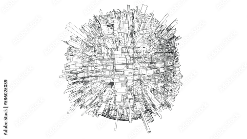 Poster 3d city sphere. vector rendering of 3d