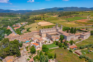 Aerial view of Monastery of Santes Creus in Spain